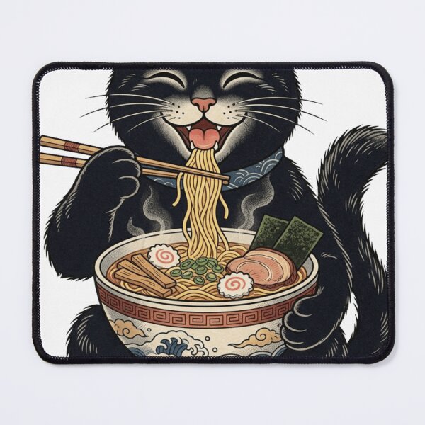 Item preview, Ukiyo-e Smiling Black Cat Eating Ramen designed and sold by vekotpu.
