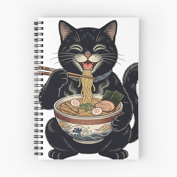 Item preview, Ukiyo-e Smiling Black Cat Eating Ramen designed and sold by vekotpu.