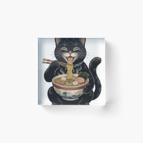 Item preview, Ukiyo-e Smiling Black Cat Eating Ramen designed and sold by vekotpu.