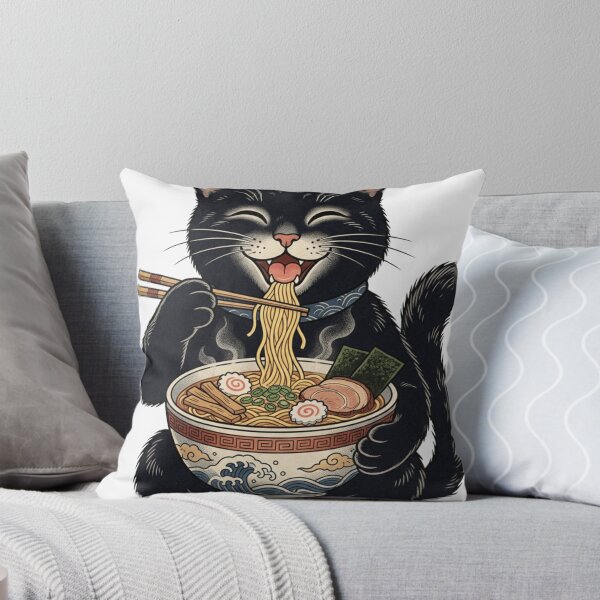 Item preview, Ukiyo-e Smiling Black Cat Eating Ramen designed and sold by vekotpu.