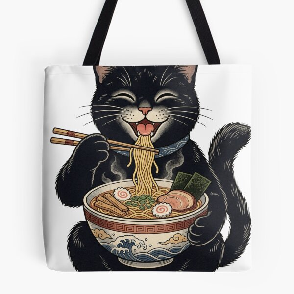Item preview, Ukiyo-e Smiling Black Cat Eating Ramen designed and sold by vekotpu.