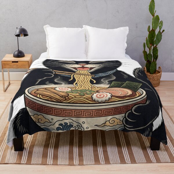 Item preview, Ukiyo-e Smiling Black Cat Eating Ramen designed and sold by vekotpu.