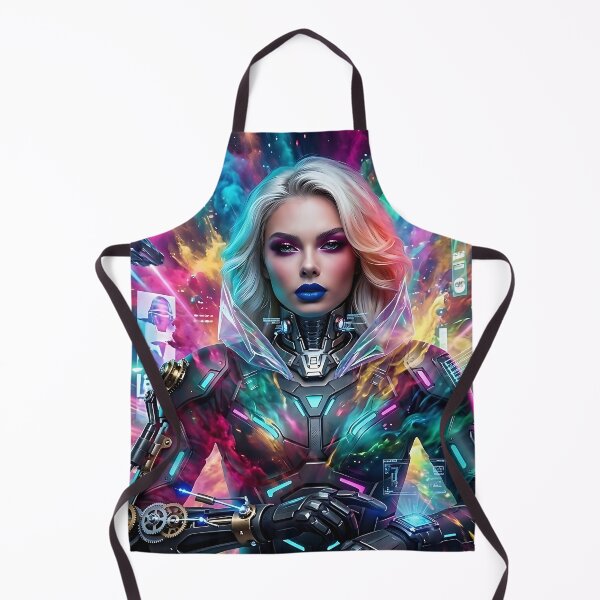 Item preview, Cybernetic Woman in Vibrant Neon Futuristic Cityscape designed and sold by ToxicInkArt.
