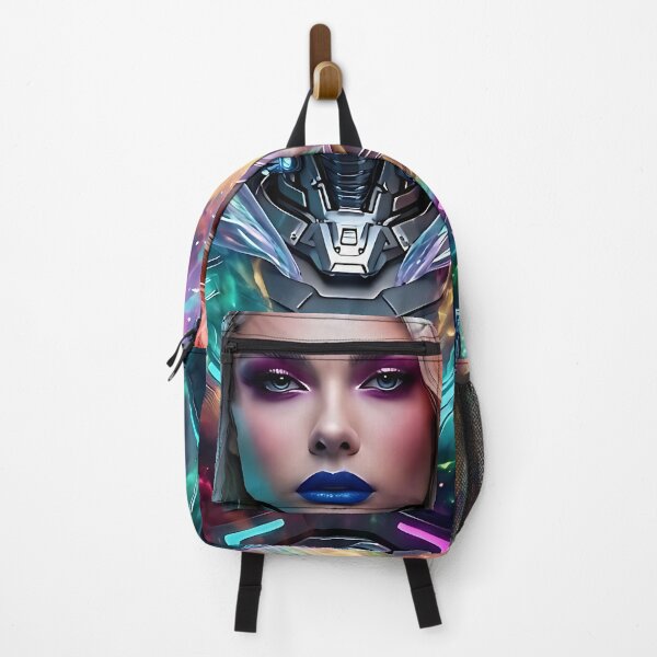 Item preview, Cybernetic Woman in Vibrant Neon Futuristic Cityscape designed and sold by ToxicInkArt.