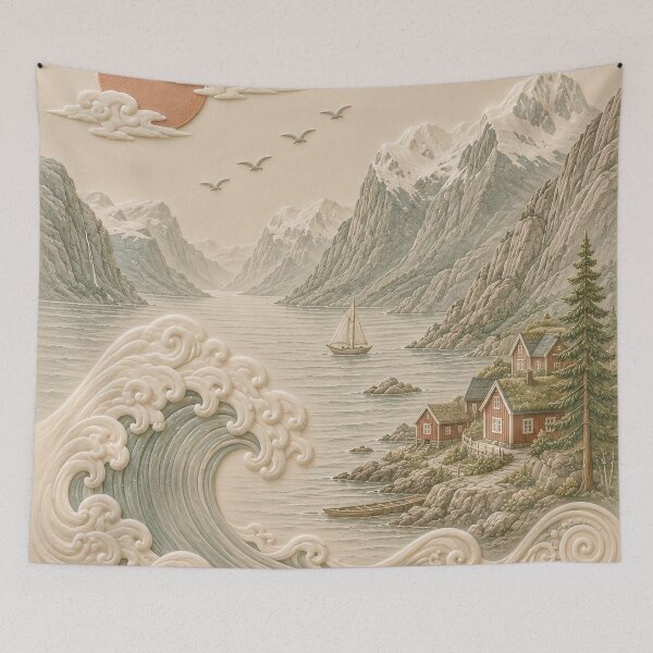 Item preview, Nordic Coastal Wave Relief Art designed and sold by TheSlowShore.
