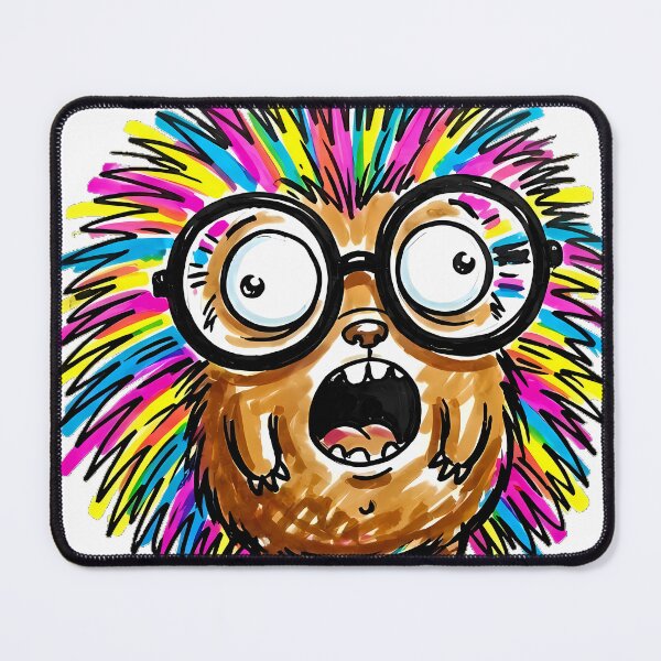 Item preview, Cute Derpy Nerdy Hedgehog with Huge Round Glasses Colorful Neon Spikes Marker Illustration designed and sold by Thanakorn Prasing.