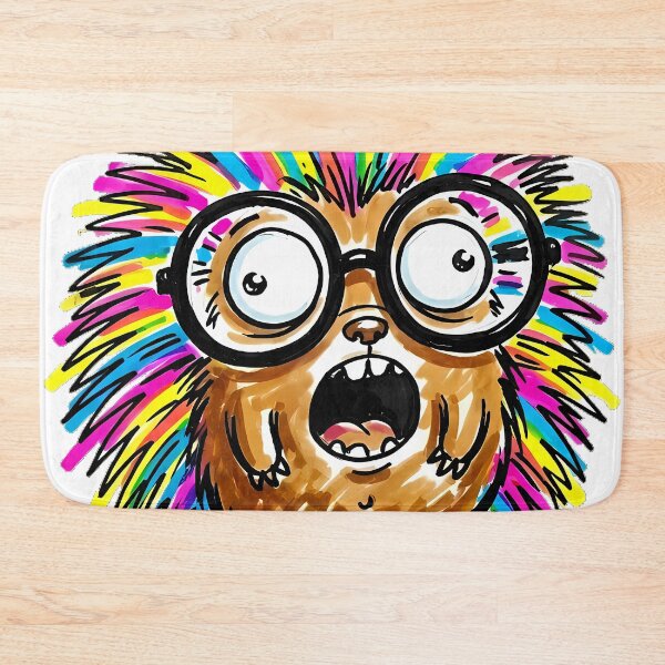 Item preview, Cute Derpy Nerdy Hedgehog with Huge Round Glasses Colorful Neon Spikes Marker Illustration designed and sold by Thanakorn Prasing.