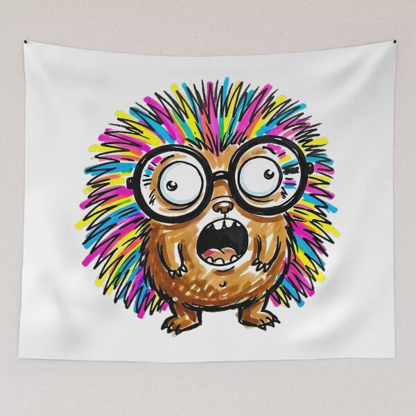 Item preview, Cute Derpy Nerdy Hedgehog with Huge Round Glasses Colorful Neon Spikes Marker Illustration designed and sold by Thanakorn Prasing.