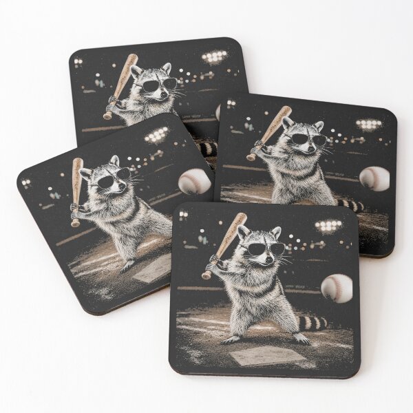 Item preview, Cool Raccoon Batting Baseball with Sunglasses designed and sold by Tsugraf Designs.