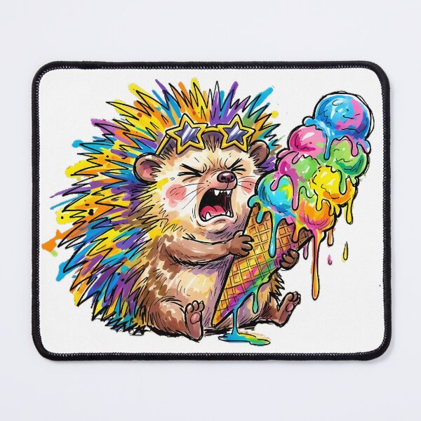 Item preview, Cute Chaotic Hedgehog Brain Freeze Vibrant Neon Marker Drawing Graphic designed and sold by Thanakorn Prasing.