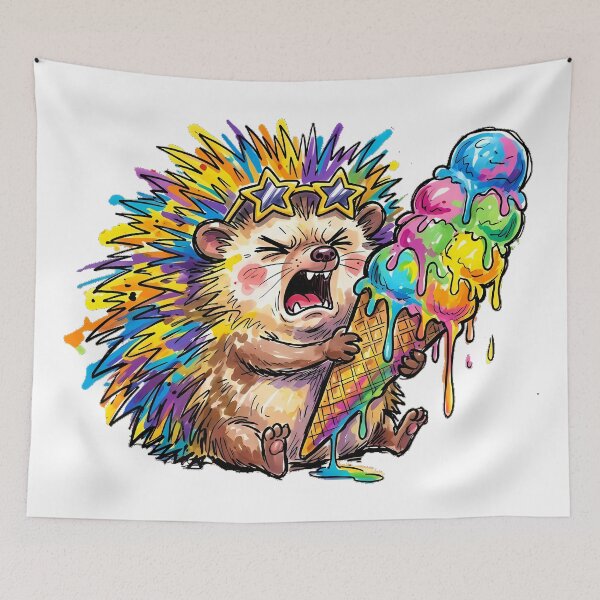 Item preview, Cute Chaotic Hedgehog Brain Freeze Vibrant Neon Marker Drawing Graphic designed and sold by Thanakorn Prasing.