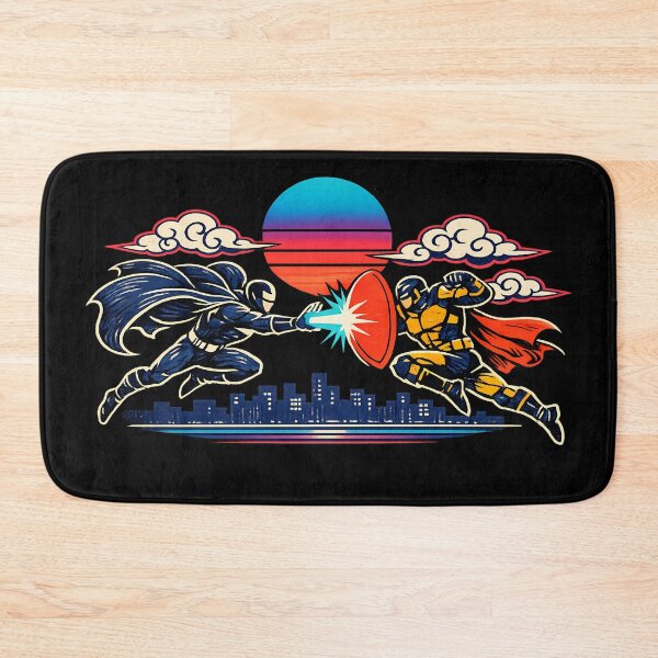 Item preview, Neon Retro Synthwave Ukiyo‑E Superhero Showdown designed and sold by KungPowUnicorn.