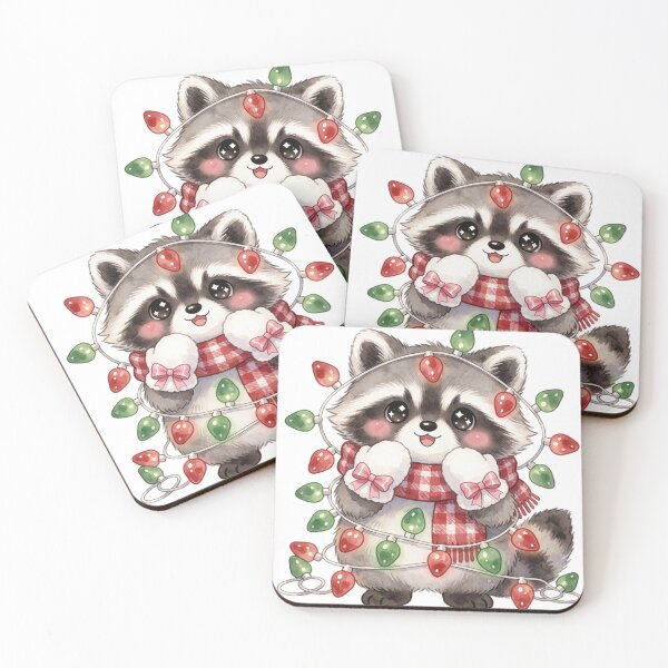 Item preview, Cute Raccoon Christmas Lights Sticker | Holiday Woodland Animal designed and sold by AillustriaAK.
