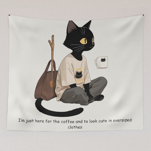 Item preview, Cute Cat Coffee Oversized Clothes Funny Cozy Introvert Graphic designed and sold by BLUESKY11a.