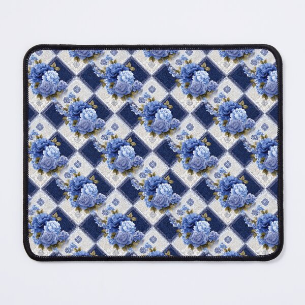 Item preview, Light Blue Rose And Navy Damask Geometric Patchwork designed and sold by igraphixart.