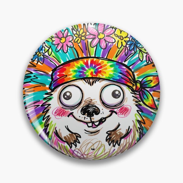 Item preview, Funny Silly Hedgehog Hippie Vibe Flower Crown & Tie Dye Bandana Whimsical Marker Art designed and sold by Thanakorn Prasing.