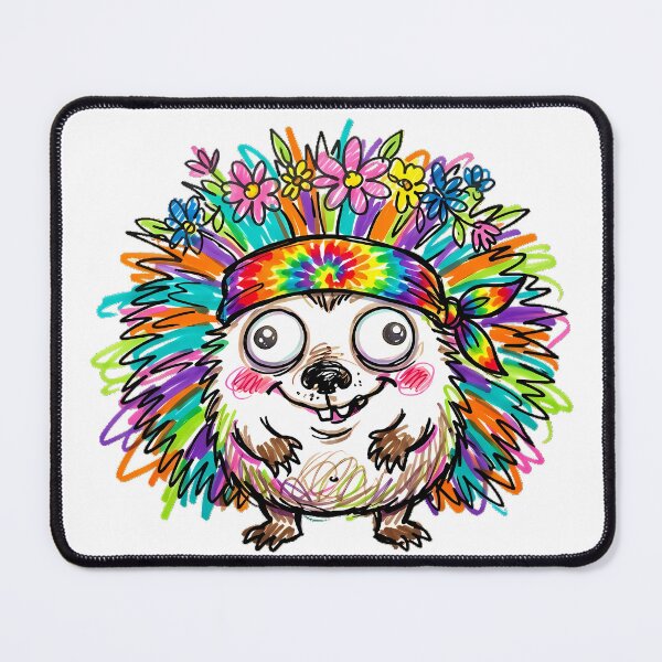 Item preview, Funny Silly Hedgehog Hippie Vibe Flower Crown & Tie Dye Bandana Whimsical Marker Art designed and sold by Thanakorn Prasing.