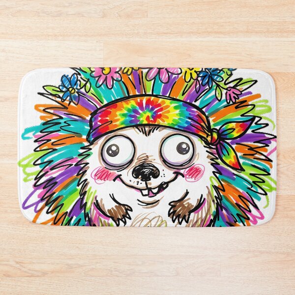 Item preview, Funny Silly Hedgehog Hippie Vibe Flower Crown & Tie Dye Bandana Whimsical Marker Art designed and sold by Thanakorn Prasing.