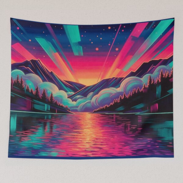 Item preview, Retro Synthwave Sunset Neon Mountain Lake Landscape designed and sold by Nexus Space.