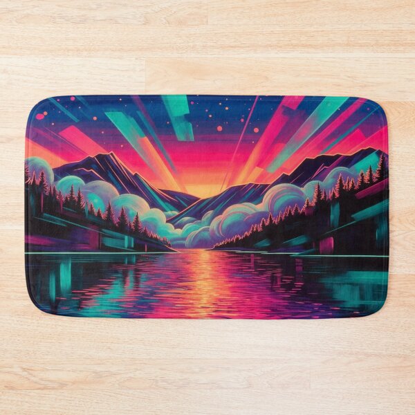 Item preview, Retro Synthwave Sunset Neon Mountain Lake Landscape designed and sold by Nexus Space.