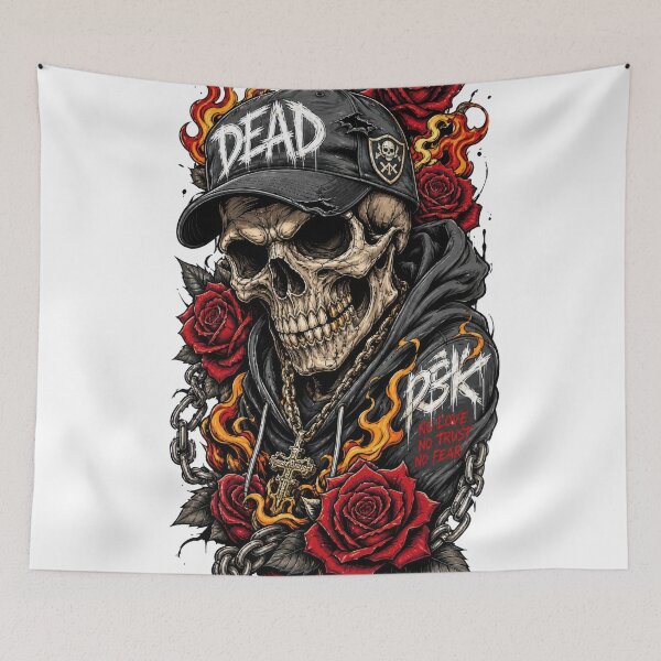 Item preview, Skull in Hoodie with Roses and Flames Gothic Streetwear Design | Dark Grunge Skeleton Art designed and sold by Moriarty's Digital Visions.