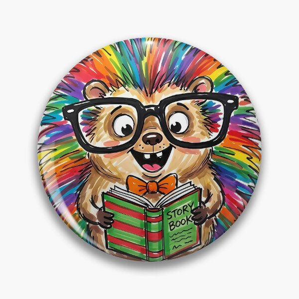 Item preview, Cute Rainbow Hedgehog with Nerd Glasses and Orange Bow Tie - Whimsical Marker Illustration designed and sold by Thanakorn Prasing.