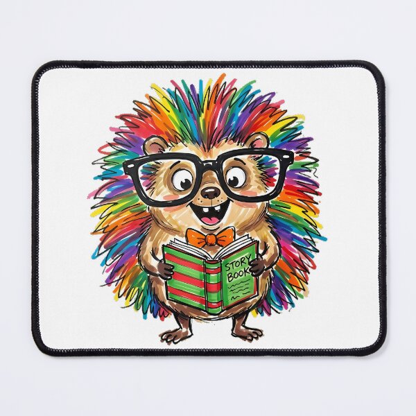 Item preview, Cute Rainbow Hedgehog with Nerd Glasses and Orange Bow Tie - Whimsical Marker Illustration designed and sold by Thanakorn Prasing.