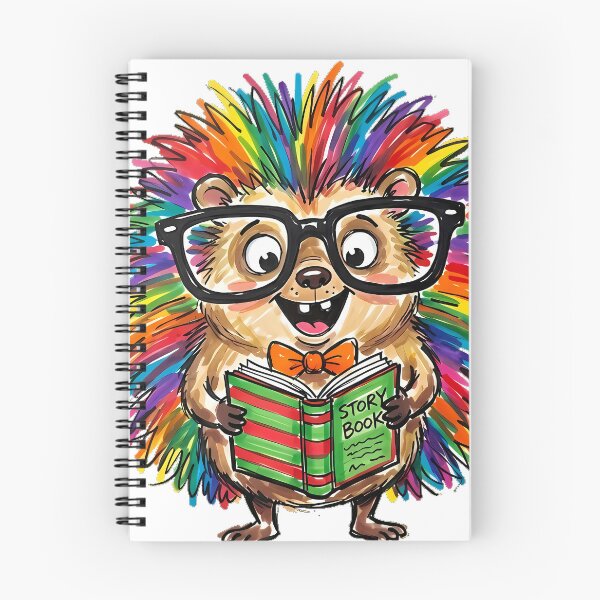Item preview, Cute Rainbow Hedgehog with Nerd Glasses and Orange Bow Tie - Whimsical Marker Illustration designed and sold by Thanakorn Prasing.
