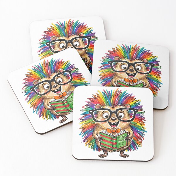 Item preview, Cute Rainbow Hedgehog with Nerd Glasses and Orange Bow Tie - Whimsical Marker Illustration designed and sold by Thanakorn Prasing.