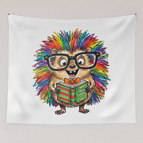 Item preview, Cute Rainbow Hedgehog with Nerd Glasses and Orange Bow Tie - Whimsical Marker Illustration designed and sold by Thanakorn Prasing.