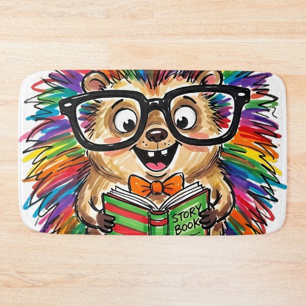 Item preview, Cute Rainbow Hedgehog with Nerd Glasses and Orange Bow Tie - Whimsical Marker Illustration designed and sold by Thanakorn Prasing.