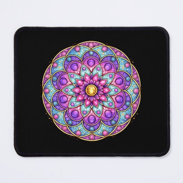 Item preview, Luxury Pink Blue Floral Mandala | Stained Glass Style Sacred Geometry Art designed and sold by Meiguilin.