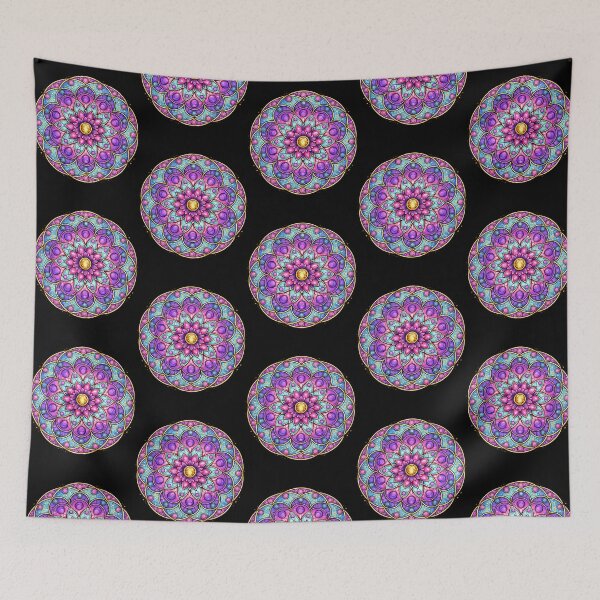 Item preview, Luxury Pink Blue Floral Mandala | Stained Glass Style Sacred Geometry Art designed and sold by Meiguilin.