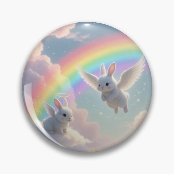 Item preview, Cute Angel Bunnies in Pastel Sky – Magical Rainbow Whimsical Rabbit Art designed and sold by lovelistivkaa.