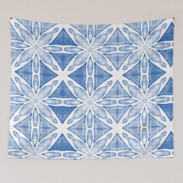 Item preview, Blue Shibori Floral Triangle Seamless Pattern designed and sold by sunsmilestudio.