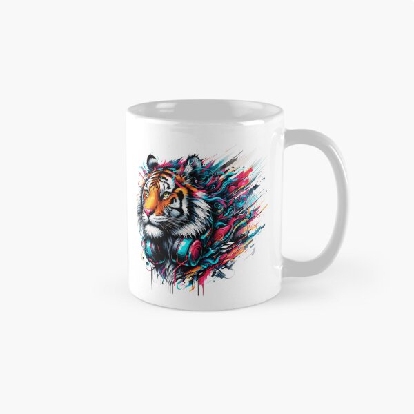 Item preview, Neon Cyber Tiger With Headphones, DJ Tiger Street Art, Colorful Gaming & Music Animal Design designed and sold by gkhanco.