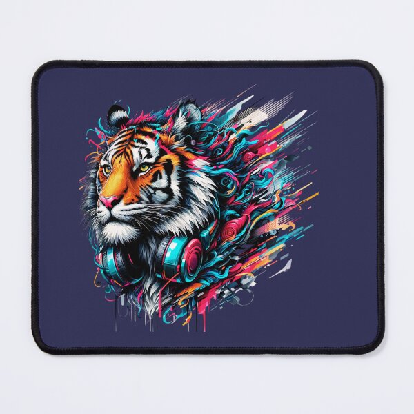 Item preview, Neon Cyber Tiger With Headphones, DJ Tiger Street Art, Colorful Gaming & Music Animal Design designed and sold by gkhanco.