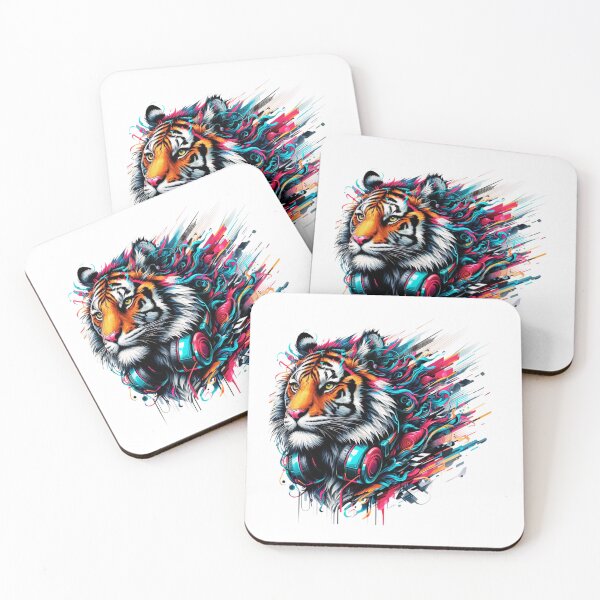 Item preview, Neon Cyber Tiger With Headphones, DJ Tiger Street Art, Colorful Gaming & Music Animal Design designed and sold by gkhanco.