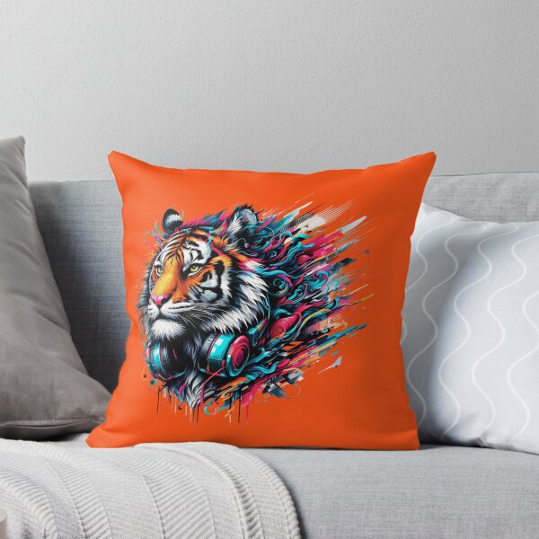Item preview, Neon Cyber Tiger With Headphones, DJ Tiger Street Art, Colorful Gaming & Music Animal Design designed and sold by gkhanco.