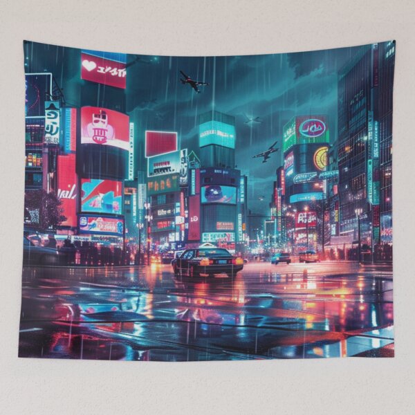 Item preview, Rainy Tokyo Neon Noir - Cyberpunk Cityscape designed and sold by VectorForge.