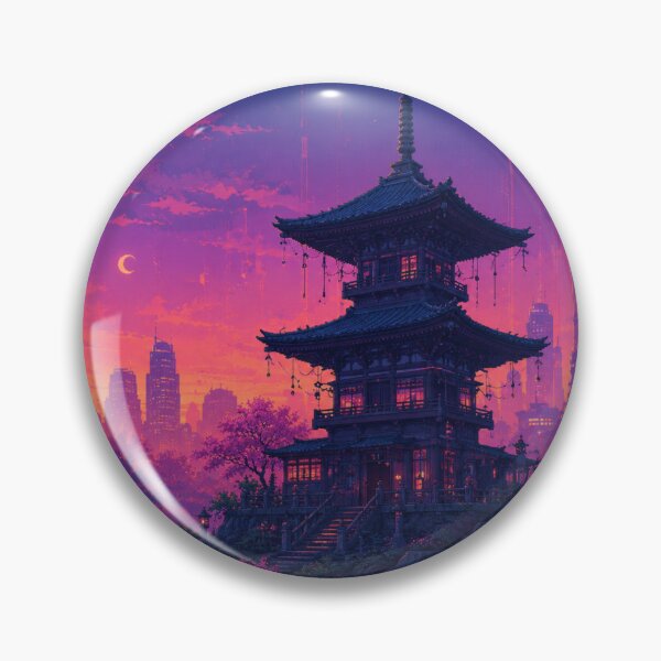 Item preview, Cyberpunk Tokyo Pagoda Neon Synthwave Aesthetic designed and sold by Late Theory.