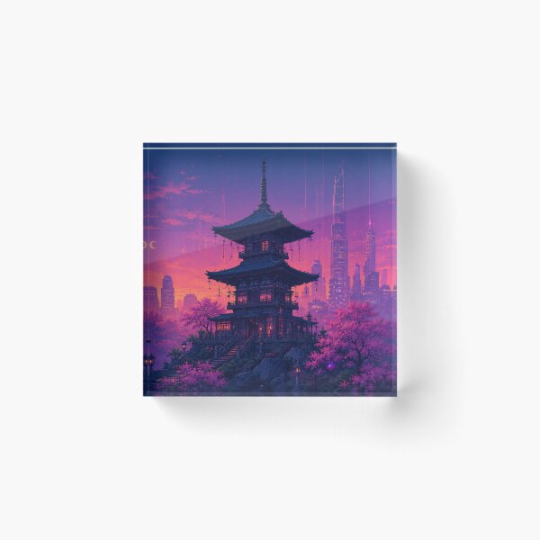 Item preview, Cyberpunk Tokyo Pagoda Neon Synthwave Aesthetic designed and sold by Late Theory.