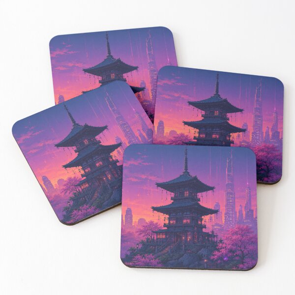 Item preview, Cyberpunk Tokyo Pagoda Neon Synthwave Aesthetic designed and sold by Late Theory.