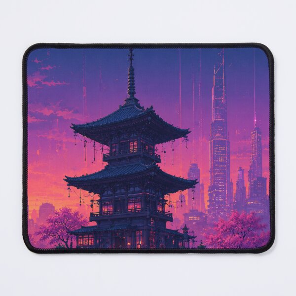 Item preview, Cyberpunk Tokyo Pagoda Neon Synthwave Aesthetic designed and sold by Late Theory.