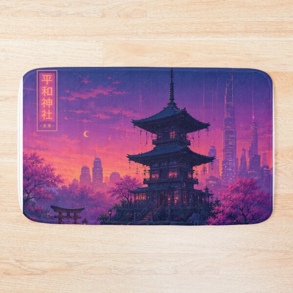 Item preview, Cyberpunk Tokyo Pagoda Neon Synthwave Aesthetic designed and sold by Late Theory.