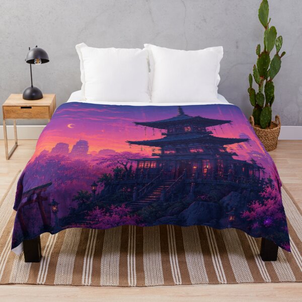 Item preview, Cyberpunk Tokyo Pagoda Neon Synthwave Aesthetic designed and sold by Late Theory.