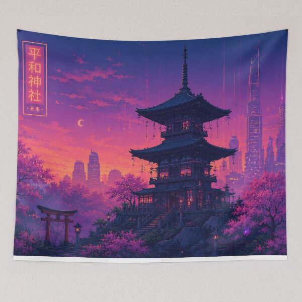 Item preview, Cyberpunk Tokyo Pagoda Neon Synthwave Aesthetic designed and sold by Late Theory.