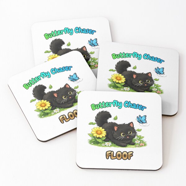 Item preview, Butterfly Chaser FLOOF – Cute Black Cat Design designed and sold by lumar23.
