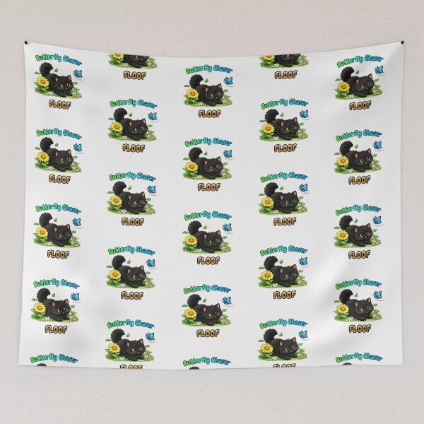 Item preview, Butterfly Chaser FLOOF – Cute Black Cat Design designed and sold by lumar23.