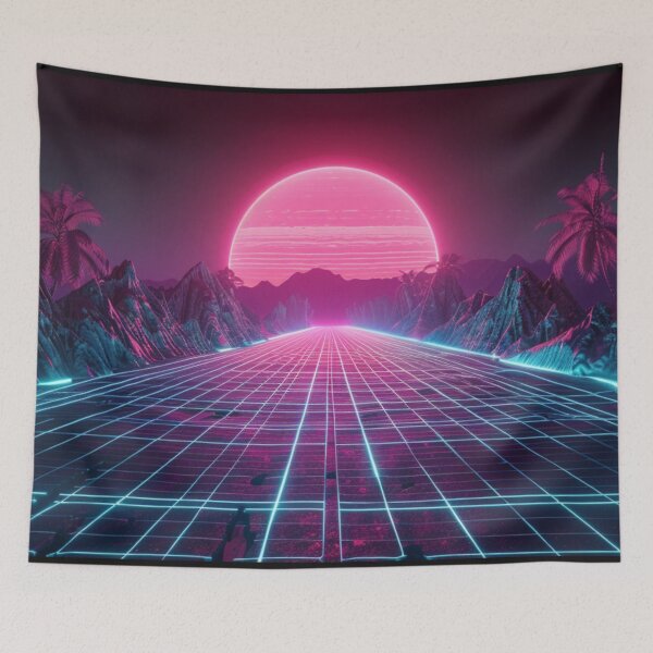 Item preview, Retrowave Horizon Drive - Synthwave Landscape Mat designed and sold by VectorForge.